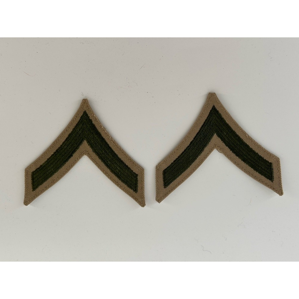 Vtg USMC Marines Chevron Khaki PRIVATE FIRST‎ CLASS RANK Patch Pair 15ML